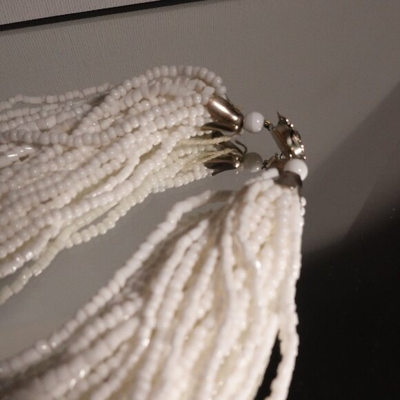 White Multistrand Necklace and Matching Natural Jade Bead Earrings Set - Picture 8 of 12